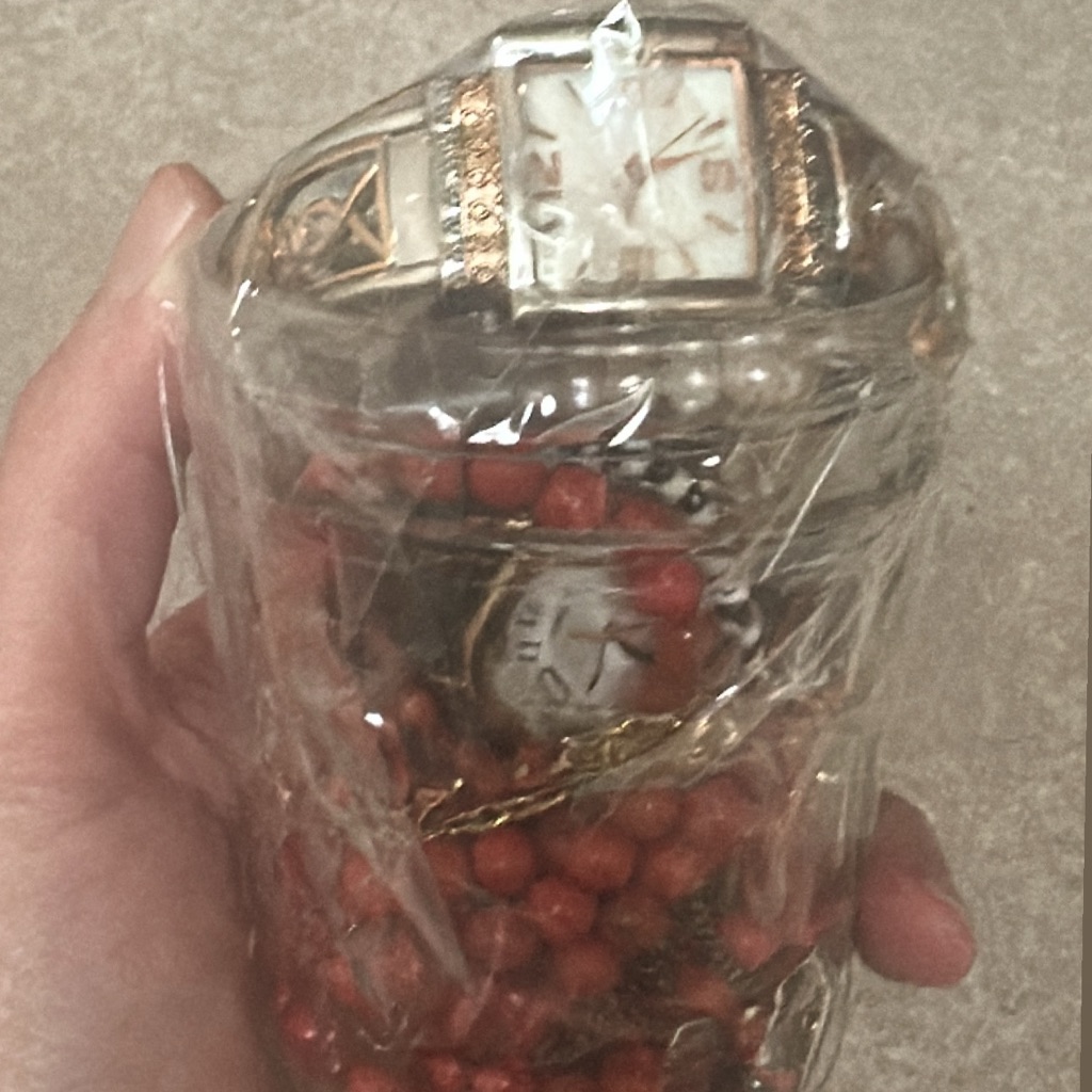 Gold And Silver Watch With Red Beads